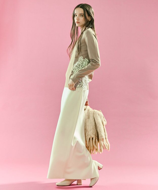 BEIGE， 【VERY NaVY12月号掲載】MONTAIGNE / イージーウエストウールロングスカート Bone