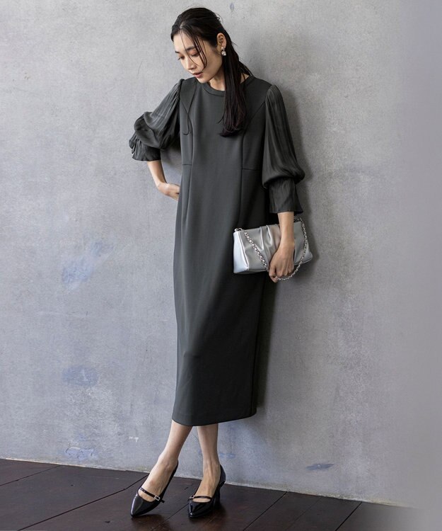 ANY SIS 【洗える】ベルスリーブナロー ドレス スレート