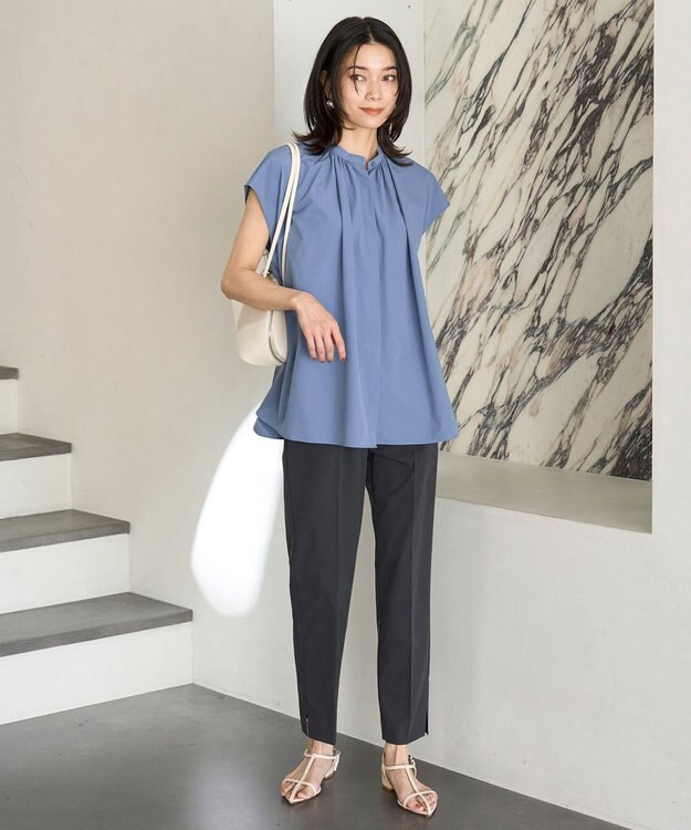 UNFILO FINE MOVE ギャザーブラウス ダルブルー