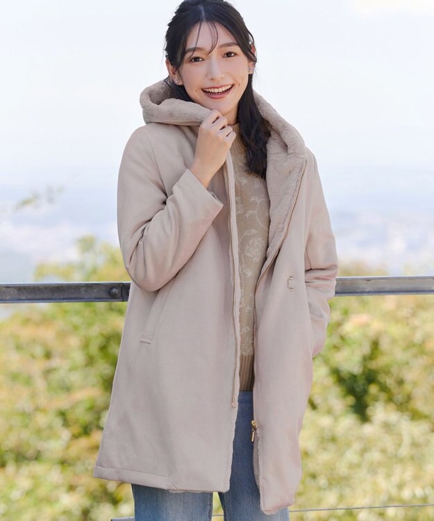 Tiaclasse スエードボンディグフード付きコート ピンク