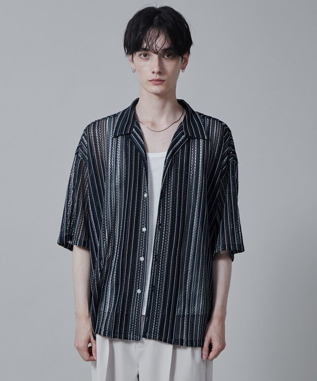 WEGO ストライプメッシュBIGシャツ（S） 柄2