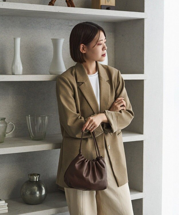 russet レザー巾着4WAYショルダーバッグ(CE-1454) D.Brown