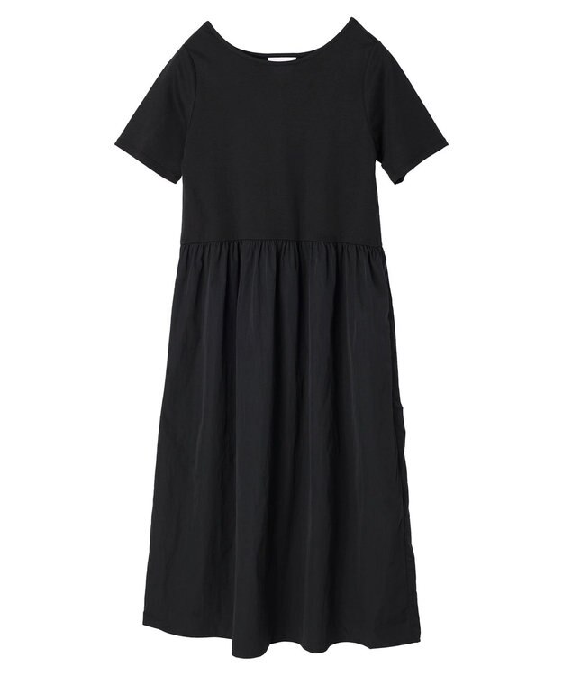 Green Parks Ｂ．ドッキングボリュームギャザーワンピース Black