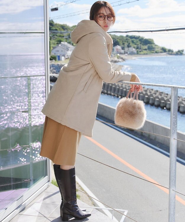 Tiaclasse スエードボンディグフード付きコート ベージュ