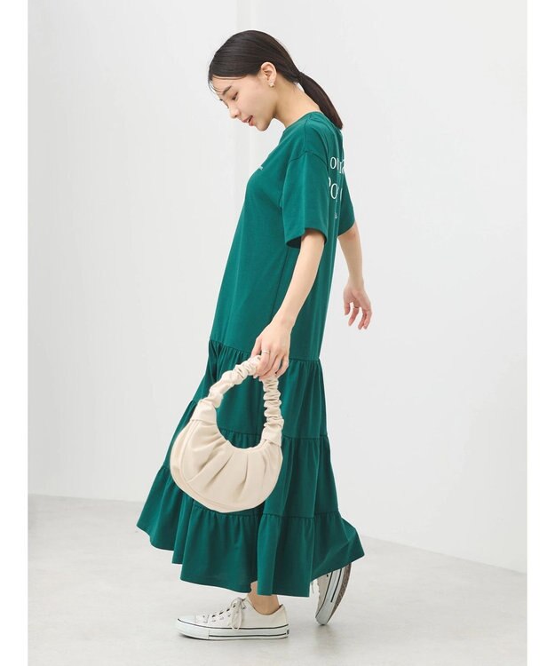 earth music&ecology バックロゴティアードワンピース Green
