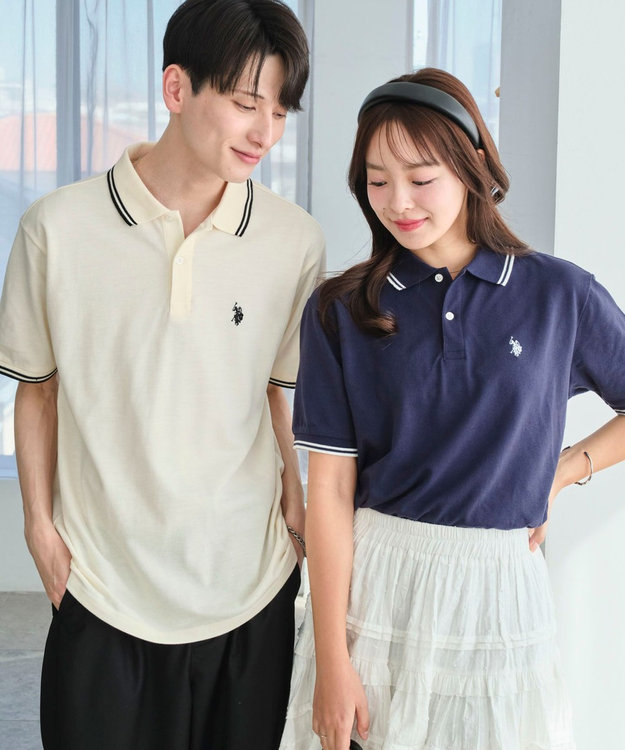 WEGO 【26年春夏新カラー登場/ユニセックス着用ITEM/SMLサイズ展開】U.S. POLO ASSN.別注ラインポロシャツ ホワイトアイボリー