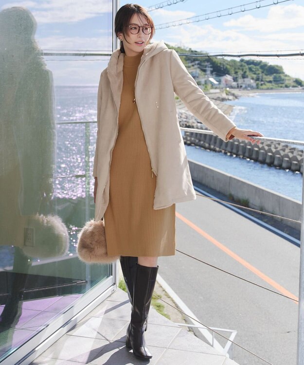 Tiaclasse スエードボンディグフード付きコート ベージュ