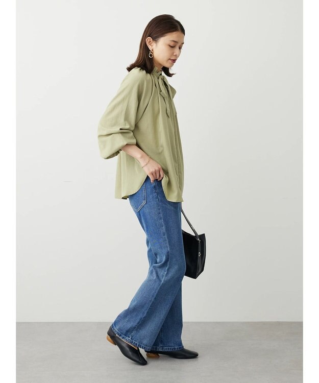 Green Parks スタンドフリルボウタイブラウス Green