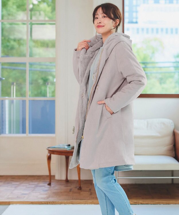 Tiaclasse スエードボンディグフード付きコート グレー