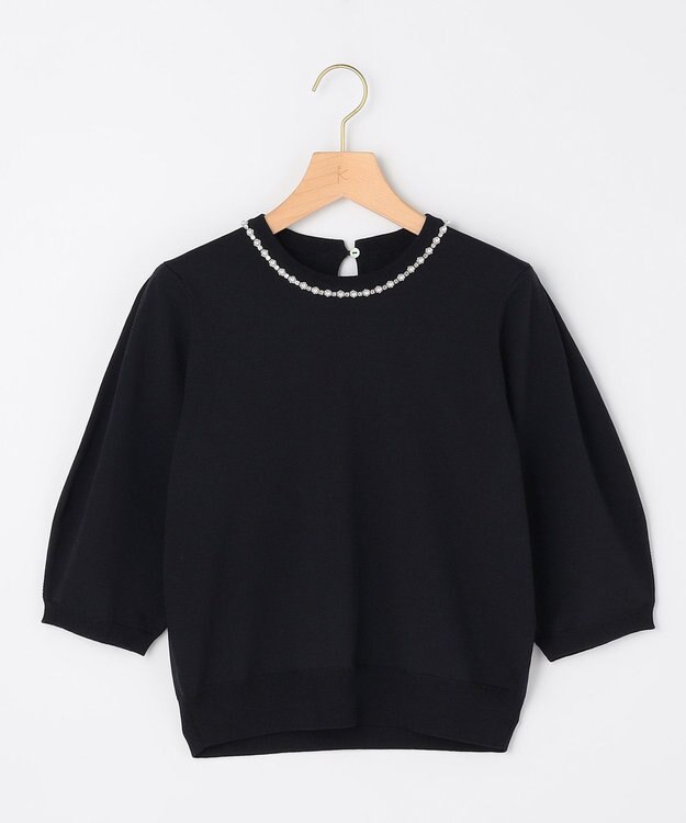 組曲 S 【先行予約・WEB限定】クリアストレッチビジューレーン6分袖 ニット ブラック系