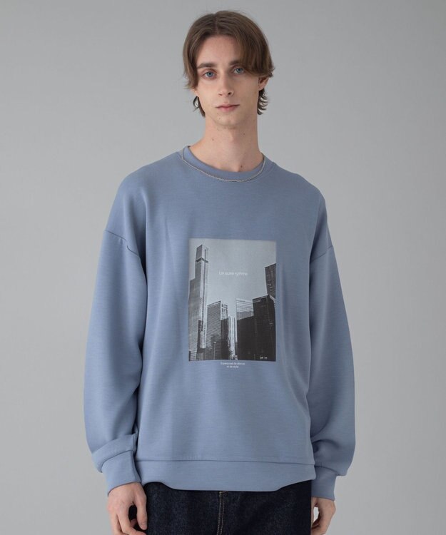 WEGO 【ユニセックス着用ITEM/2点SET/MLサイズ展開】アクセ付きフォトグラフィックプルオーバー サックス