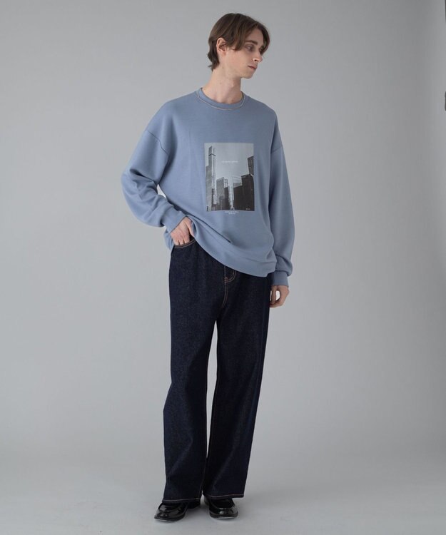 WEGO 【ユニセックス着用ITEM/2点SET/MLサイズ展開】アクセ付きフォトグラフィックプルオーバー サックス