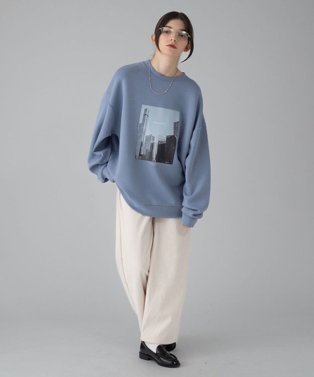 WEGO 【ユニセックス着用ITEM/2点SET/MLサイズ展開】アクセ付きフォトグラフィックプルオーバー サックス