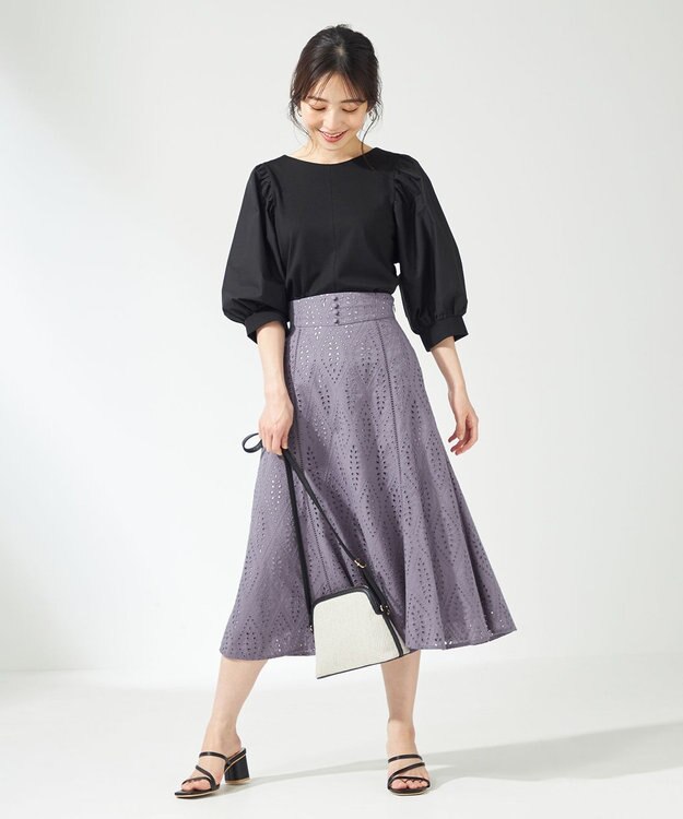 ANY SIS パフスリーブ異素材コンビ プルオーバー ブラック