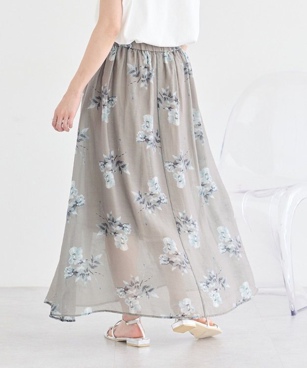 earth music&ecology フラワーシアープリントスカート Beige