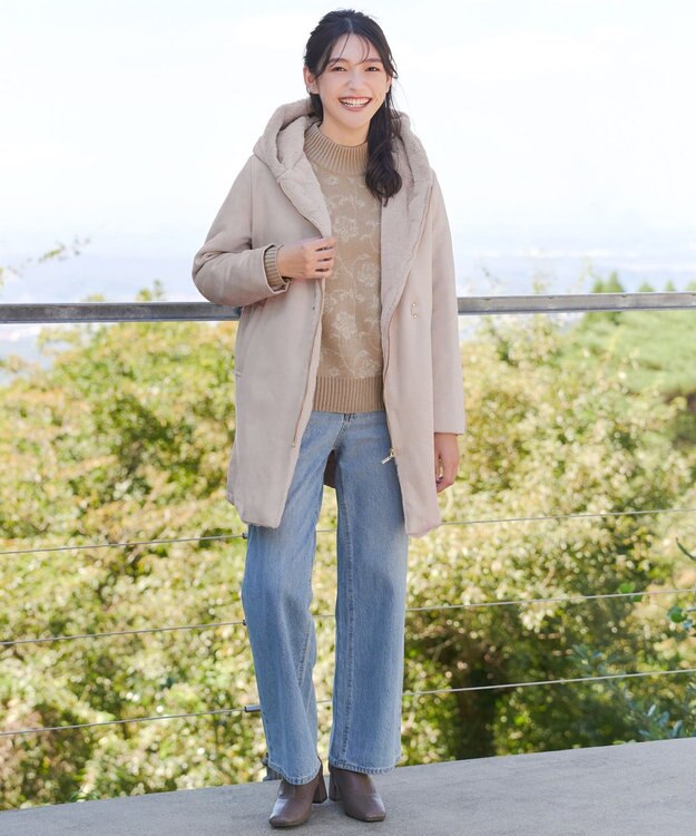 Tiaclasse スエードボンディグフード付きコート ピンク