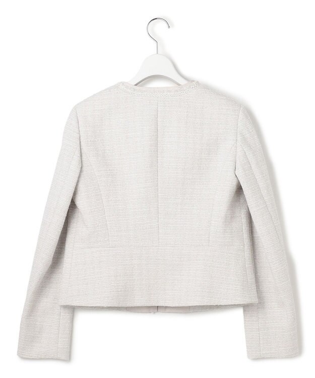 23区 L 【セットアップ対応】ライトシャインツイード ノーカラージャケット ライトグレー系