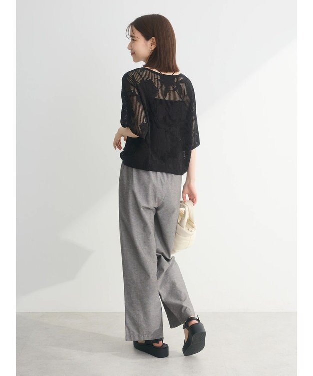 Green Parks 花柄メッシュニットプルオーバー Black