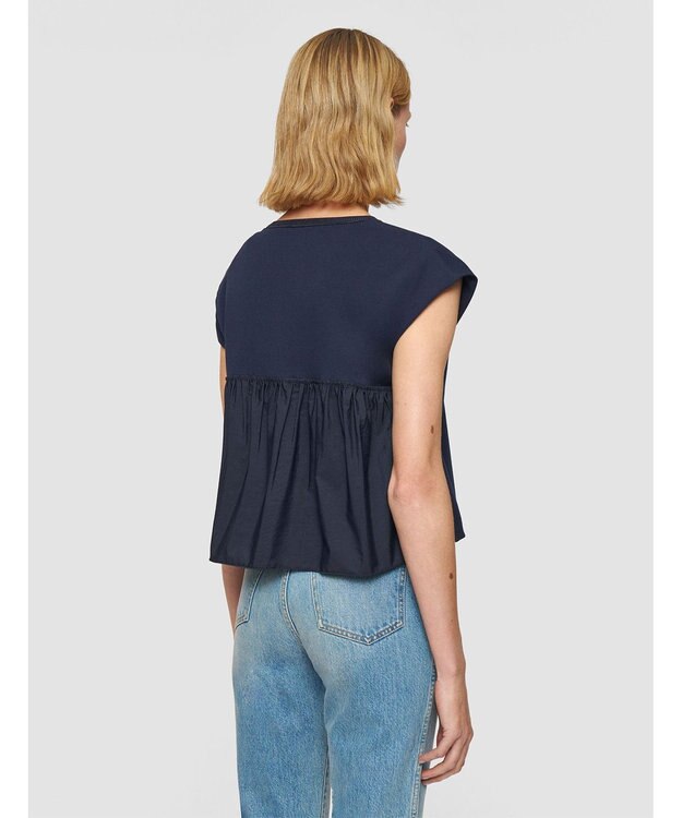 JOSEPH 【洗える】ポプリンジャージー　キャップスリーブティーシャツ Navy