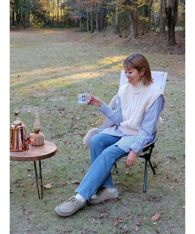 Green Parks ケーブルニットベスト Ivory