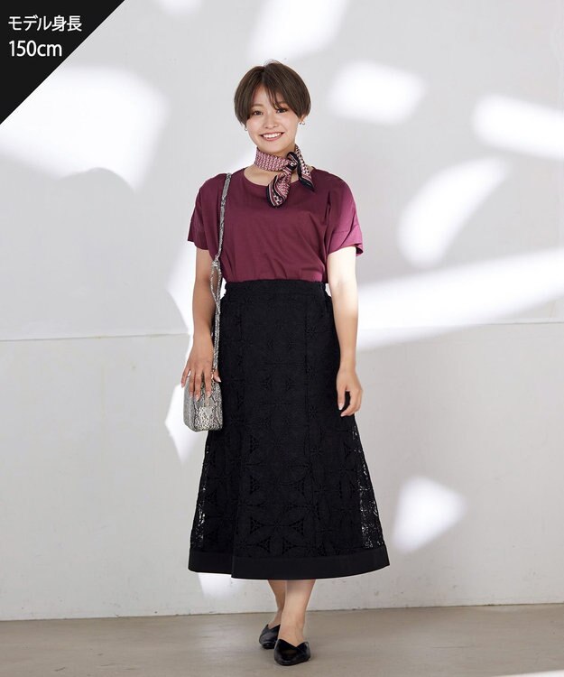 Tiaclasse L 【洗える】花柄レースマーメイドスカート ブラック