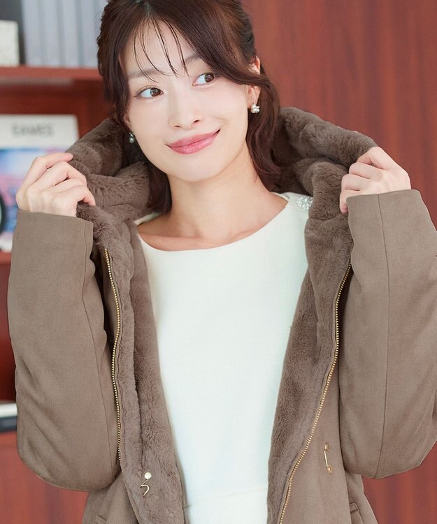 Tiaclasse スエードボンディグフード付きコート モカ