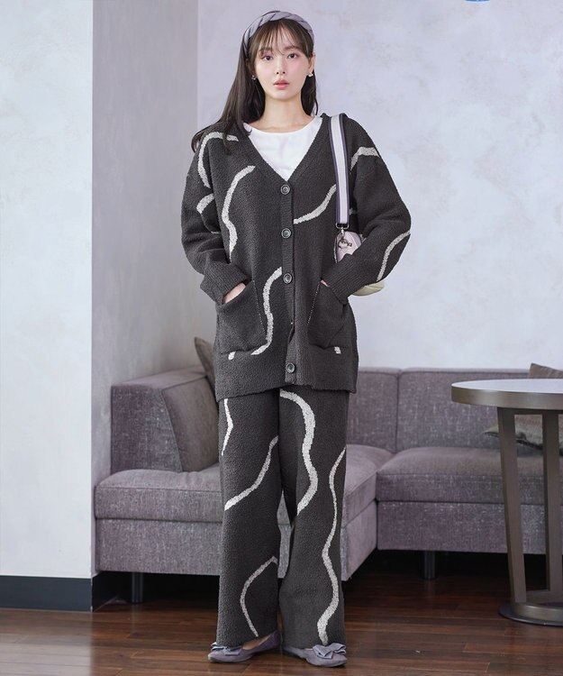 Tiaclasse ふわもちニュアンス配色ニットパンツ チャコールグレー