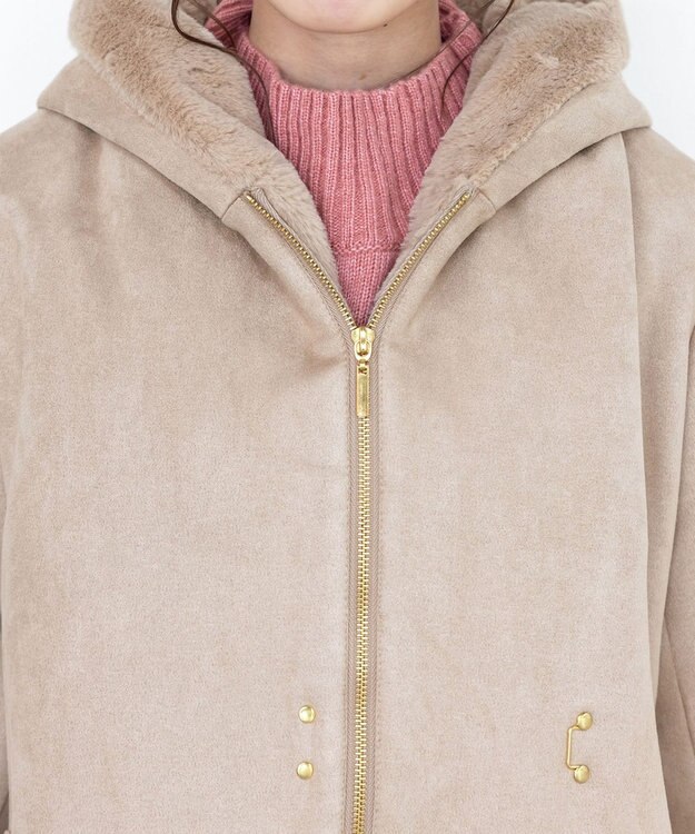 Tiaclasse スエードボンディグフード付きコート ベージュ