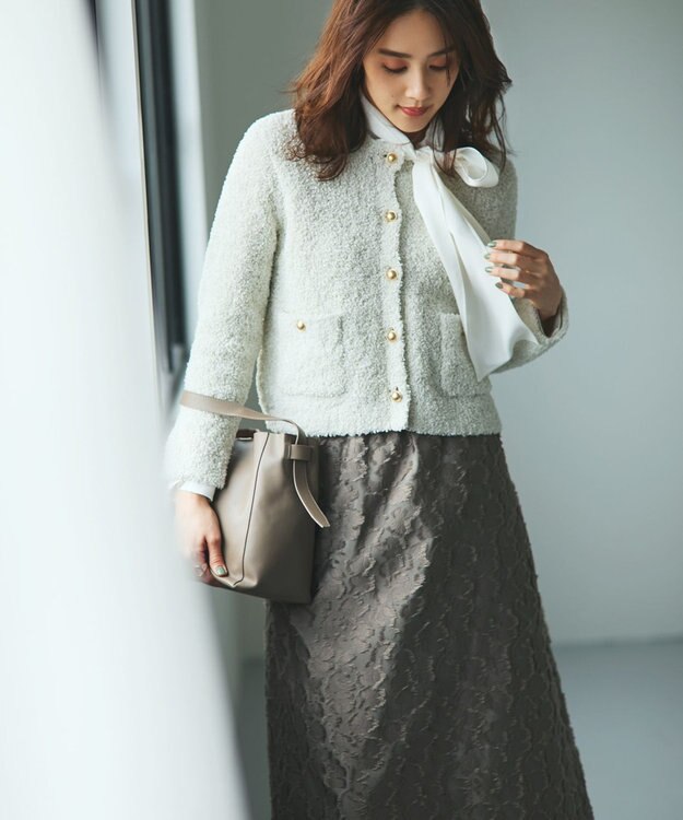 自由区 【洗える】フラワーカットジャガード スカート ベージュ