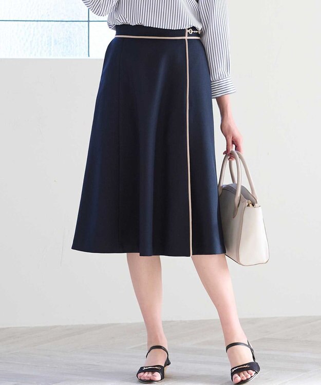 ANY SIS 【洗える】ビットポイントフレア スカート ネイビー