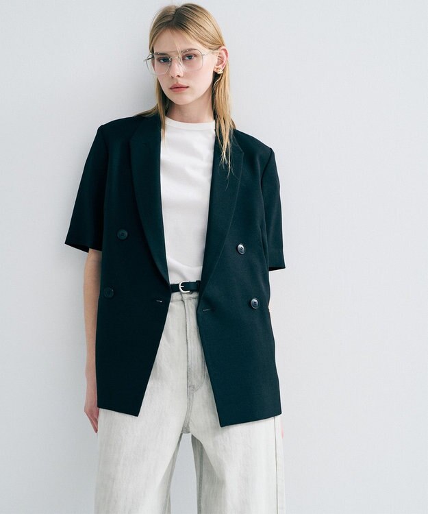 uncrave ウォッシャブルドライサップ ハーフスリーブジャケット ブラック(WEB限定カラー)