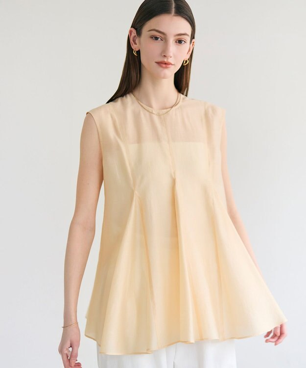 BEIGE， AMARYLLIS / シアー 切り替えフレアブラウス Peach