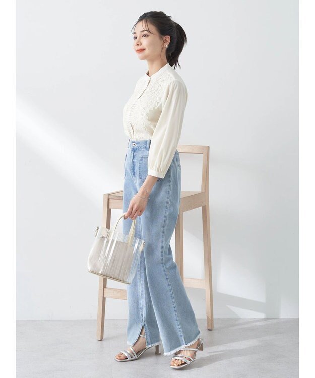 earth music&ecology フロントレースシフォンブラウス Light Yellow