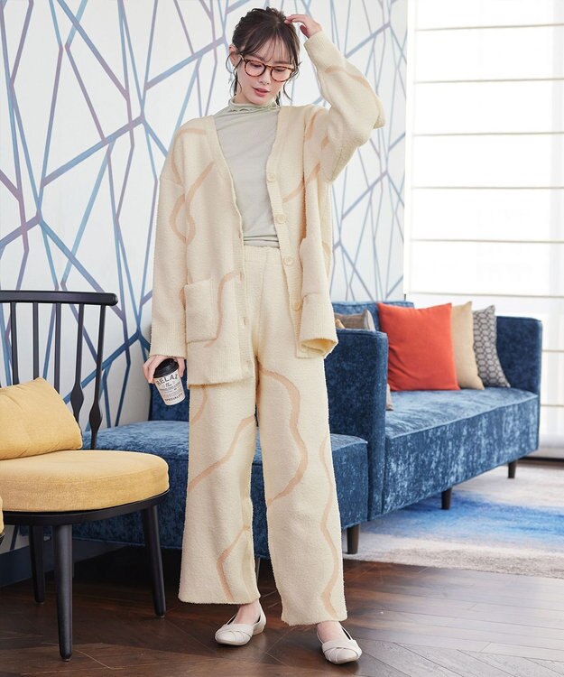 Tiaclasse ふわもちニュアンス配色ニットパンツ アイボリー