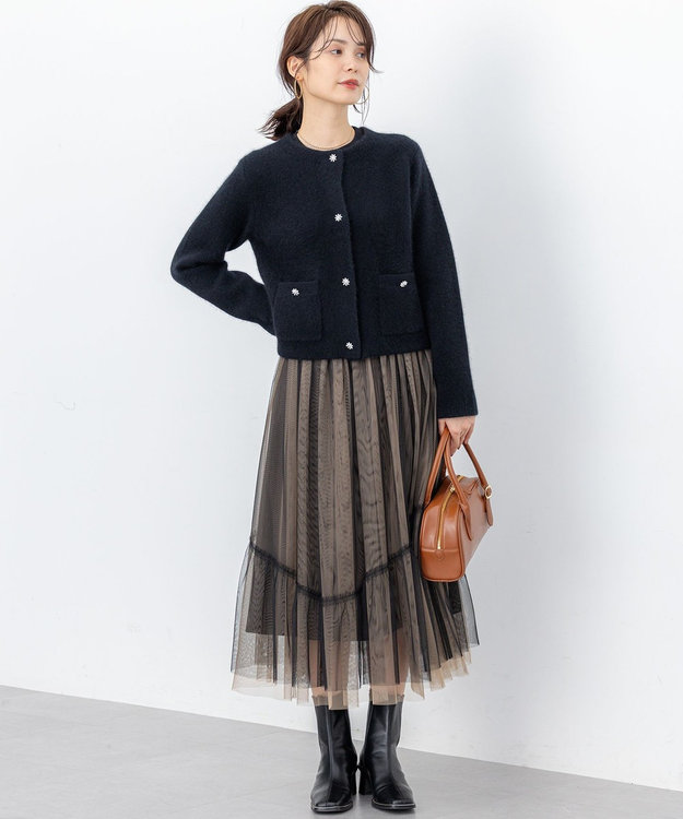 組曲 L 【加藤ローサさん着用】フラッフィーファーニット ジャケット ブラック系