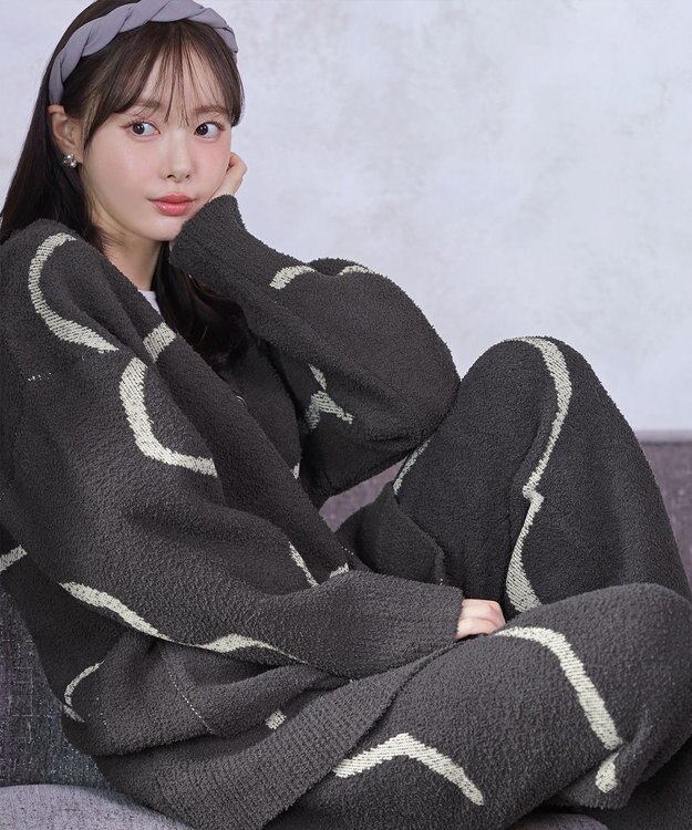 Tiaclasse ふわもちニュアンス配色ニットパンツ チャコールグレー