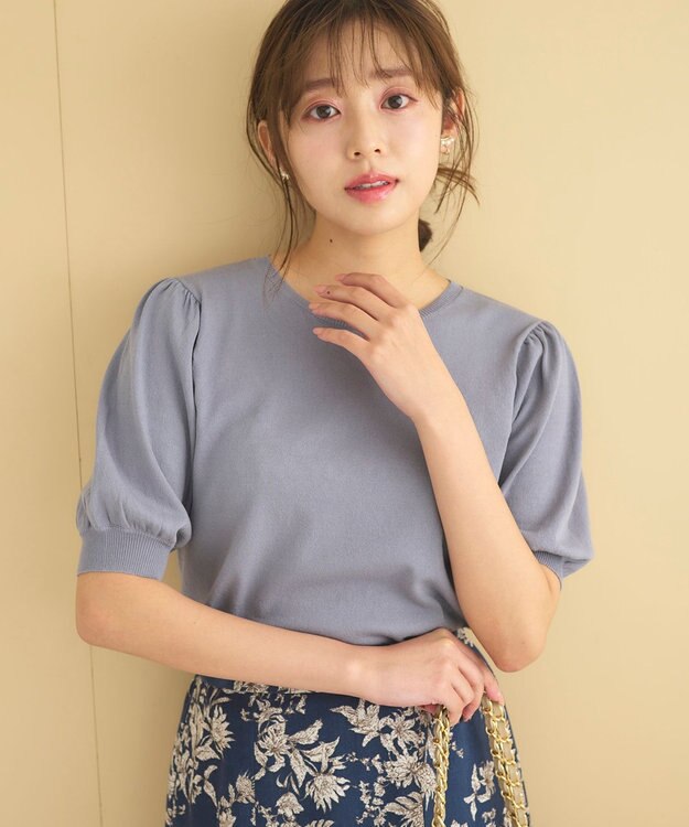 Feroux 【接触冷感・UVカット・洗える】クルーネックハーフスリーブ プルオーバー スカイブルー系