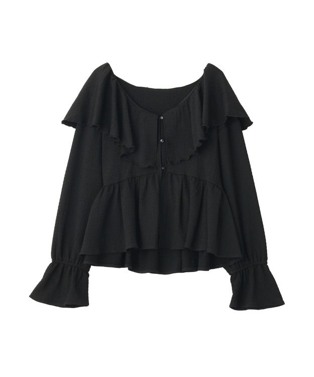 earth music&ecology 【予約】ラッフルカラーカットブラウス ブラック