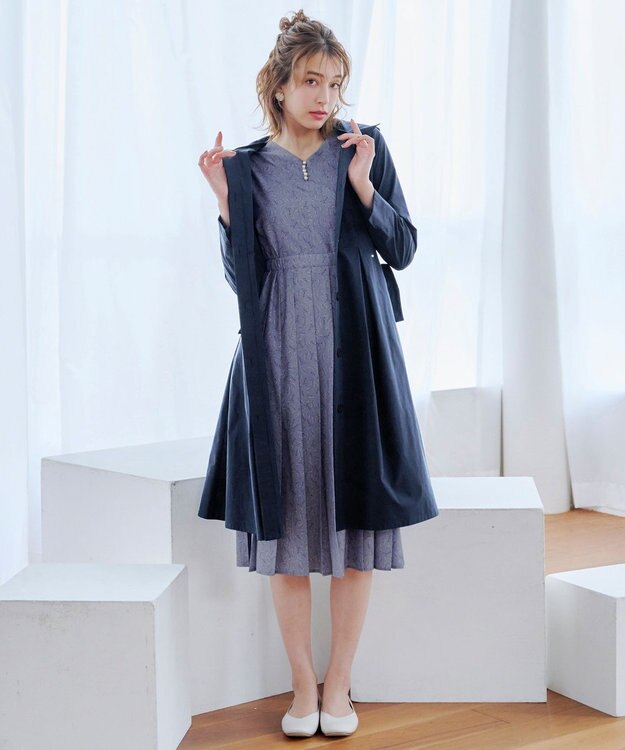 Tiaclasse 【洗える】花柄シフォン袖ワンピース ブルー