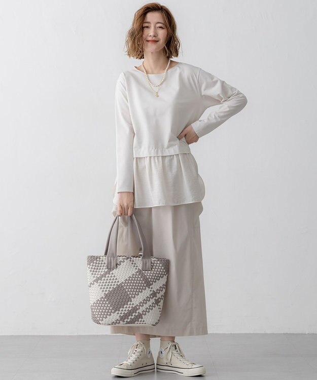 23区 S 【洗える】シアータフタ コンビ カットソー ベージュ系