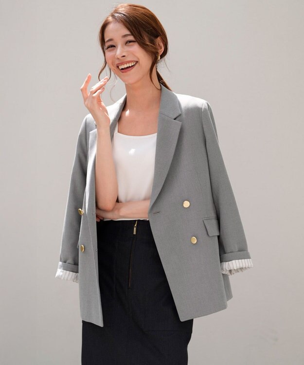 ANY SIS 褒めらレディストレッチ テーラード ジャケット グレーシャンブレー