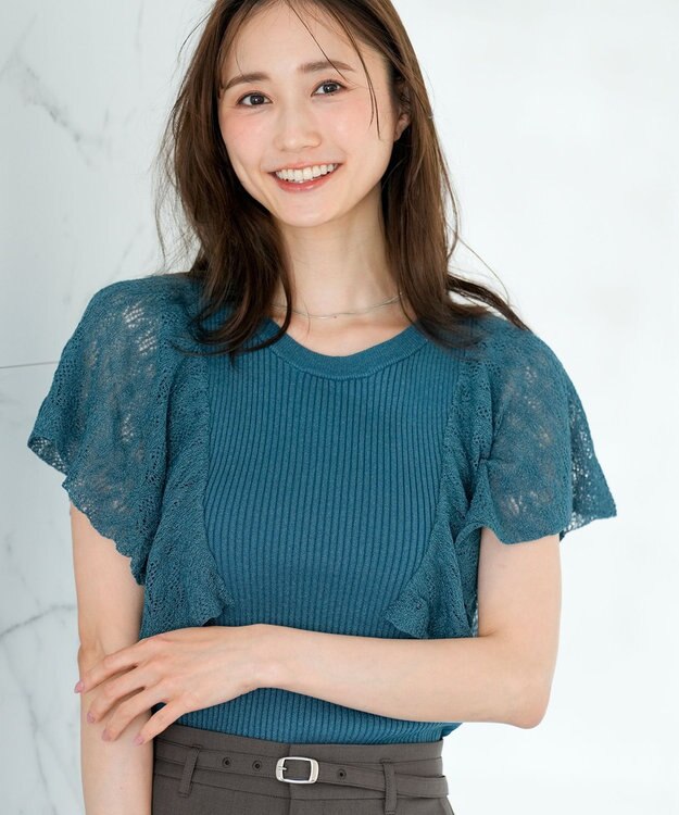 ANY SIS S 【洗える】レーシーフレアスリーブ ニット ディープグリーン