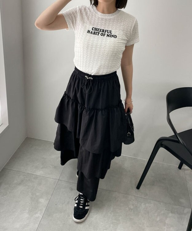 WEGO ナイロンティアードロングスカート ブラック