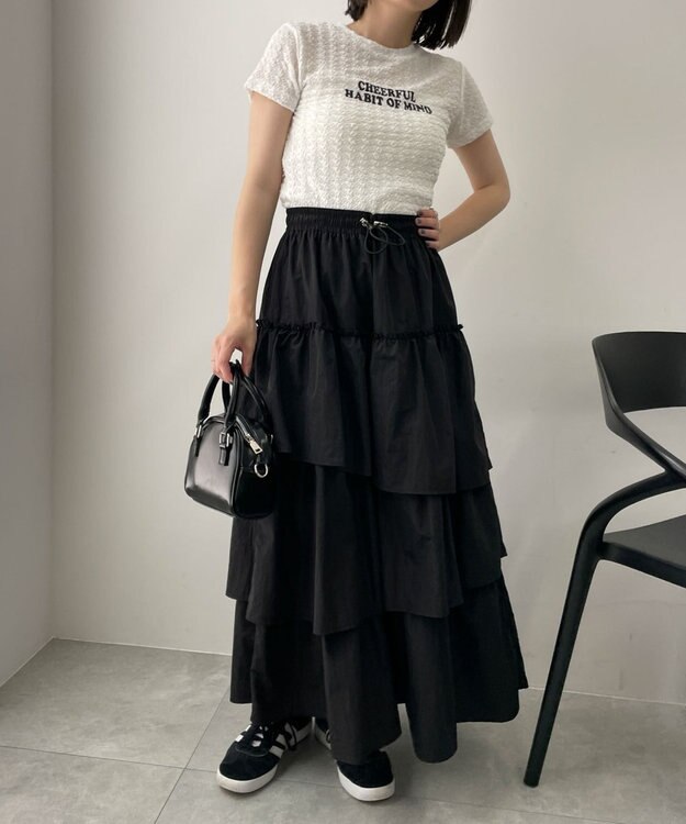 WEGO ナイロンティアードロングスカート ブラック