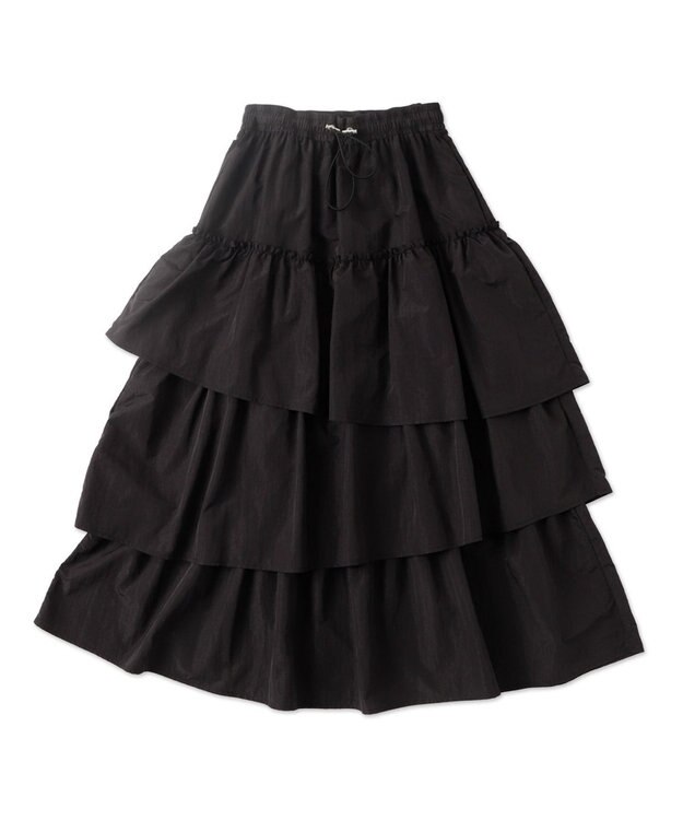 WEGO ナイロンティアードロングスカート ブラック