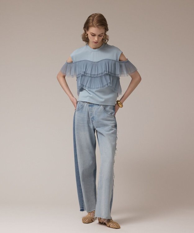 GRACE CONTINENTAL プリーツチュールカットトップ ブルー