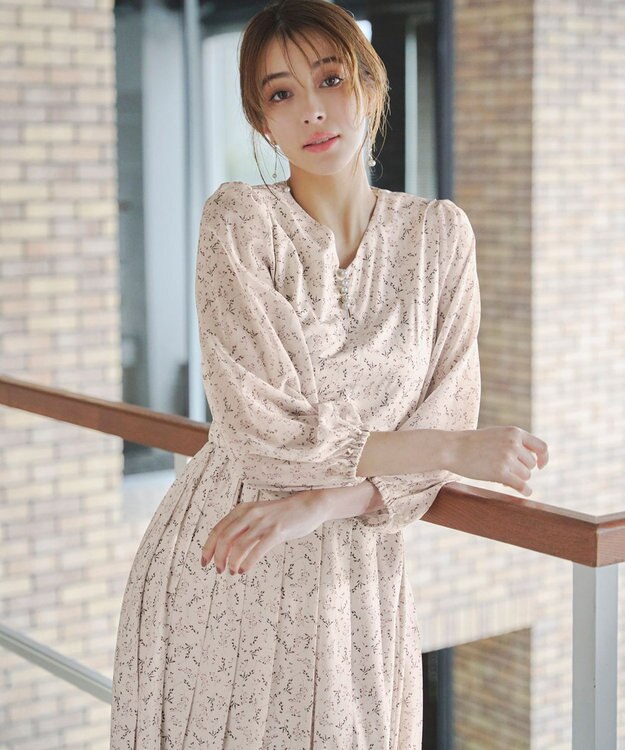 Tiaclasse 【洗える】花柄シフォン袖ワンピース アイボリー