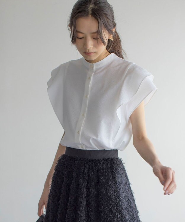 組曲 【前後着用可】ドライタッチダブルフレア ブラウス アイボリー系