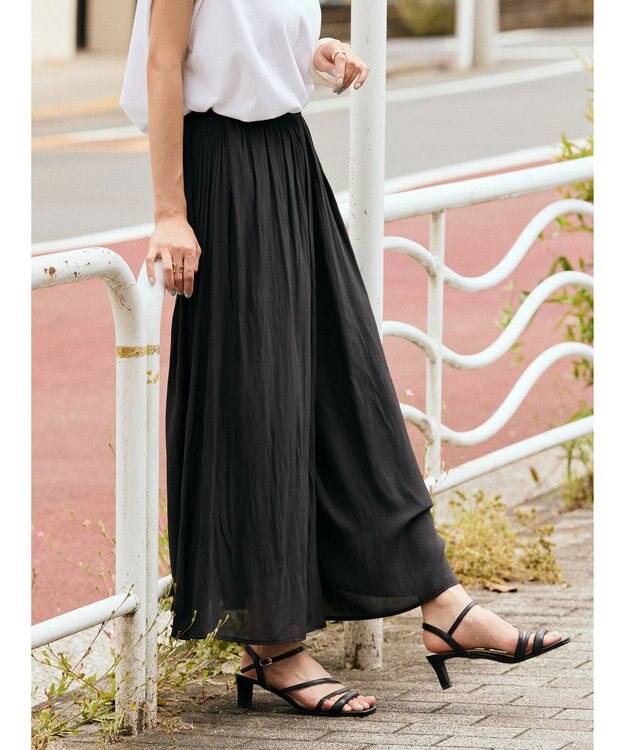 AMERICAN HOLIC エアリーギャザーガウチョパンツ【裏地：接触冷感】 Black