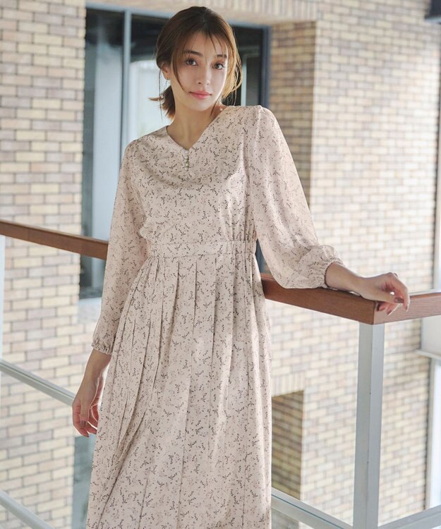 Tiaclasse 【洗える】花柄シフォン袖ワンピース アイボリー